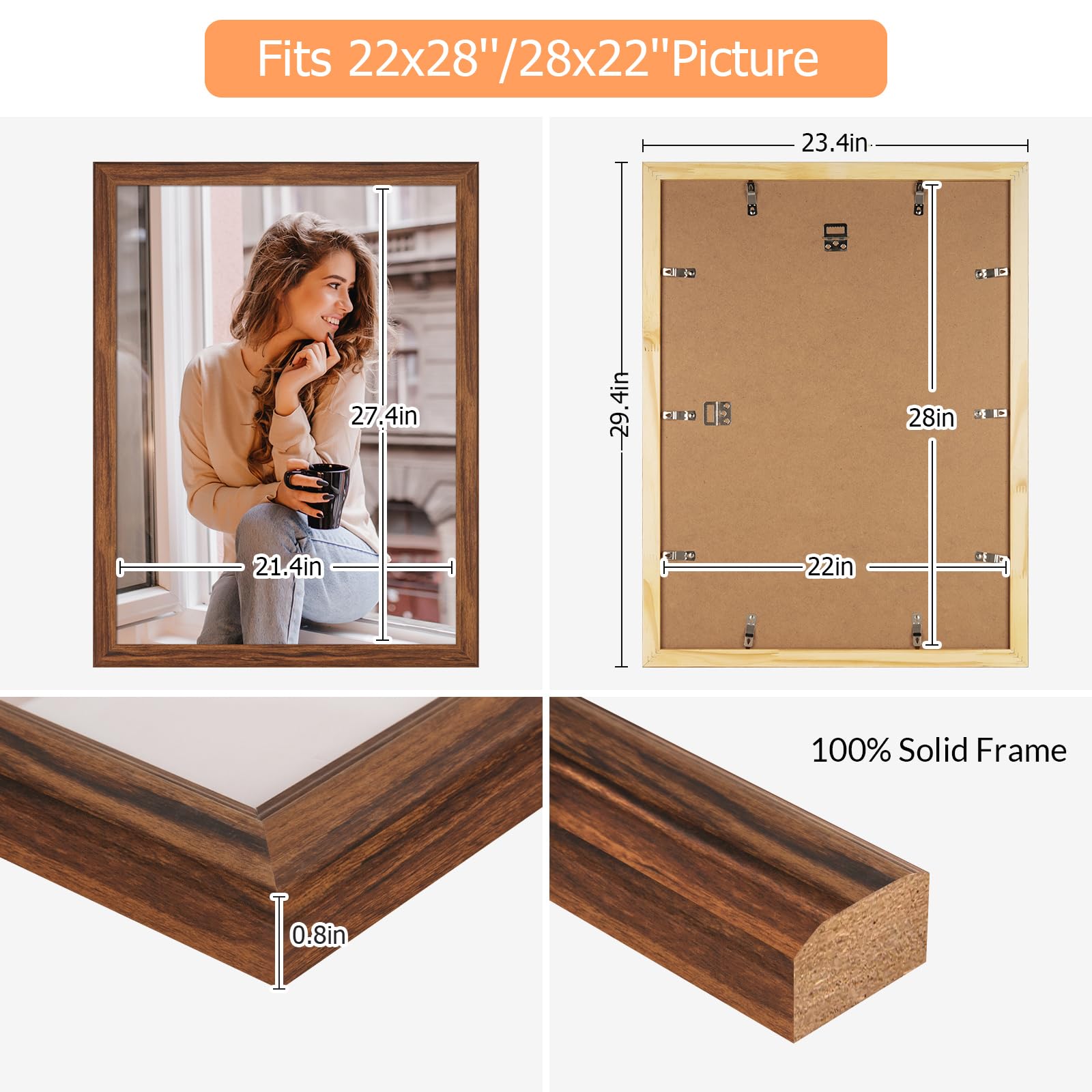 Amazon.co.jp: 22x28 木製フレーム ブラウン、素朴な天然木製 28x22